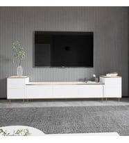 İmaj Tv Ünitesi ve Komodin Set, Oturma Odası Set, Tv Sehpası SET (Beyaz - Gold)