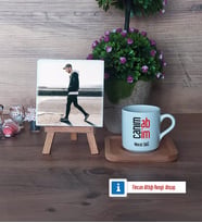 Abiye Hediye Fotoğraflı Dekoratif Taş, Ahşap Altlıklı Türk Kahvesi Fincanı Hediye (Model 1)