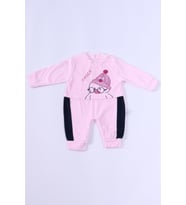 BEBEK KADİFE TULUM UZUN KOLLU ÇITÇITLI BASKILI D5 (Toz Pembe)