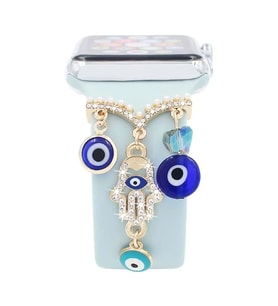 Microsonic Apple Watch 9 41mm Kordon Süsü Charm İnci Kalp Rose Gold (Lacivert)