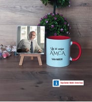 Amcaya Hediye Fotoğraflı Dekoratif Taş, Kupa Bardak Beyaz Hediye (Model 2)