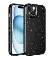 Apple iPhone 15 Plus Kılıf Kamera Korumalı Simli Lüks Işıltılı Silikon (Siyah)