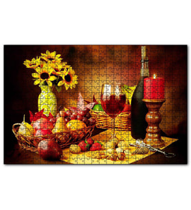 Cakapuzzle Meya Çiçek Şarap Kuruyemiş Görseli  Puzzle Yapboz MDF (Ahşap) (1000 Parça)