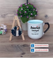 Anestezi Teknisyeni Kupa Bardak Beyaz ve Fotoğraflı Ahşap Anahtarlık Hediye (Model 10)