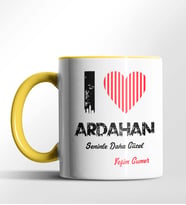 Kişiye Özel Ardahan Seninle Daha Güzel Tema Siyah Renk Kupa (Sarı)