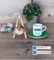 Eczacı Türk Kahvesi Fincanı Ahşap Altlıklı ve Fotoğraflı Ahşap Anahtarlık Hediye (Model 9)