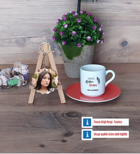 Rehber Öğretmen Türk Kahvesi Fincanı Ahşap Altlıklı ve Fotoğraflı Ahşap Anahtarlık Hediye (Model 8)