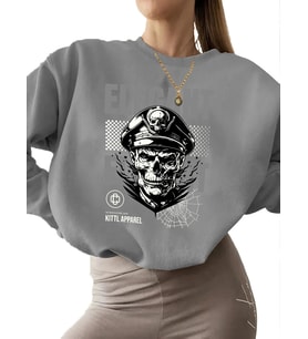 bisiklet yaka Sweatshirt erkek Zarif kaptan Baskılı 3 iplik şardonlu Sweatshirt unisex kadın Bej (Gri)