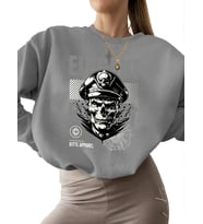bisiklet yaka Sweatshirt erkek Zarif kaptan Baskılı 3 iplik şardonlu Sweatshirt unisex kadın Bej (Gri)