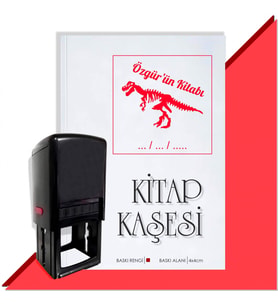 Kişiye Özel  Dinazor İskelet Tarihli Kitap Kaşesi (Kırmızı)