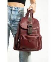 Saten Kumaş Kadın Sırt Çantası 33*23 Cm Yağmur İtici Kumaş Mega Bag Kapaklı Taşlı Model (Bordo)