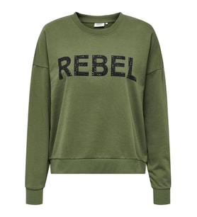 Only Kadın Bisiklet Yaka Taşlı Sweatshirt - 15310260 (Yeşil)