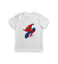 Spiderman baskılı örümcek adam pamuklu penye kumaş yazlık çocuk tişört (Beyaz)