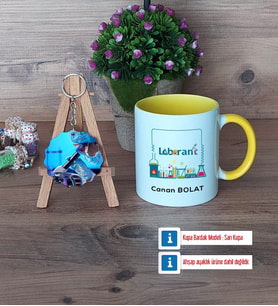 Laborant Kupa Bardak Beyaz ve Fotoğraflı Ahşap Anahtarlık Hediye (Model 7)