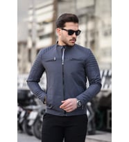 Erkek Su ve Rüzgar Geçirmez Slim Fit Astarlı Mevsimlik Mont (Gri)