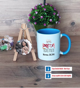 Drama Öğretmeni Kupa Bardak Beyaz ve Fotoğraflı Ahşap Anahtarlık Hediye Öğretmenler Günü Hediyesi (Model 4)