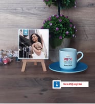 Drama Öğretmeni Fotoğraflı Dekoratif Taş, Ahşap Altlıklı Türk Kahvesi Fincanı Hediye Öğretmenler Günü Hediyesi (Model 5)