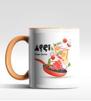 Kişiye Özel Aşçı Tasarımlı Siyah Kupa (Beyaz-Turuncu)