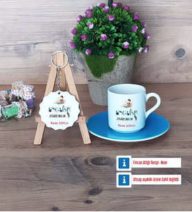 İngilizce Öğretmeni Türk Kahvesi Fincanı Lacivert ve Ahşap Anahtarlık Hediye Öğretmen Günü Hediyesi (Model 2)