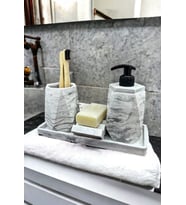 betonmall 4'lü Mermer Desenli Beton Banyo Seti Tuvalet Wc Sıvı Sabunluk Diş Fırçalık Tepsi Takım (Gri)