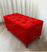 Lüks Sandıklı Kapitoneli Ayakucu Puf Bench 110 cm Ceviz Ayak (Kırmızı)