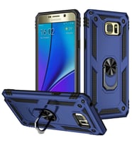 Samsung Galaxy Note 5 Kılıf Yüzüklü Standlı Korumalı Tank Kapak (Lacivert)