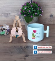 Arkadaşa Hediye Kaktüs Kupa Bardak Beyaz ve Fotoğraflı Ahşap Anahtarlık Hediye Doğum Günü Hediyesi (Model 12)