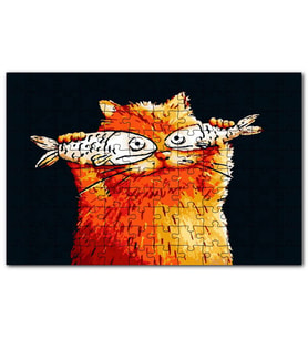 Cakapuzzle Balık Gözlü Kedi Karikatürize Puzzle Yapboz MDF (Ahşap) (255 Parça)