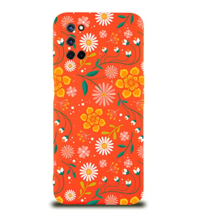 Oppo A92 Uyumlu Lansman Kılıf Çiçek Tasarımlı İçi Kadife Kapak (Turuncu)