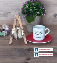 Amcaya Hediye Türk Kahvesi Fincanı Ahşap Altlıklı ve Fotoğraflı Ahşap Anahtarlık Hediye (Model 3)