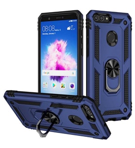 Huawei P Smart Kılıf Zore Vega Yüzüklü Standlı Zırh Kılıf (Mavi)