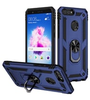 Huawei P Smart Kılıf Zore Vega Yüzüklü Standlı Zırh Kılıf (Mavi)