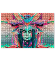 Cakapuzzle Kız ve Şahin Dijital Sanat  Puzzle Yapboz MDF (Ahşap) (500 Parça)