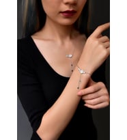 Papatya Silver 925 Ayar Gümüş Zincir Sallantılı Beyaz Taşlı Sedef Manolya Çiçeği Kolye-Bileklik Set (Rodyum)