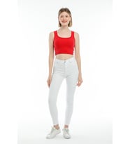 Süperlife Kadın Crop Örme Slim Fit  Atlet-Tişort SPR21Y19 (Kırmızı)