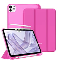 Apple iPad Pro 11inç M4 2024 Kılıf Flip Cover Kalem Bölmeli PC Case A2836 A2837  (Koyu Pembe)