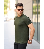 Kozik Erkek Bisiklet Yaka Standart %100 Pamuk Erkek Basic T-Shirt (Haki)
