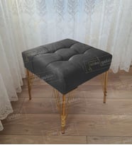 Modern Dilim Puf Ayakucu Puf Gold Metal Ayak (45*45) (Antrasit)
