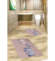 EVDEYA 3D Baskılı Yıkanabilir Anne Baba Çocuk İkili Banyo Halısı Klozet Takımı, KLOZET-16-GRİ, (Mavi)