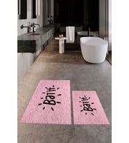 EVDEYA Baskılı Yıkanabilir Bath Yazılı İkili Banyo Halısı Paspas Klozet Takımı, KLOZET-9-BEYAZ, (Pembe)