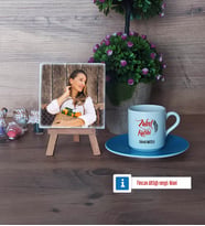 Zabıt Katibi Fotoğraflı Dekoratif Taş, Ahşap Altlıklı Türk Kahvesi Fincanı Hediye (Model 5)