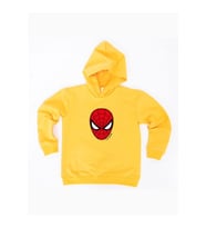 Spiderman baskılı örümcek adam kapüşonlu pamuklu kumaş çocuk sweatshirt (Sarı)
