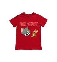 Tom & Jerry baskılı pamuklu penye kumaş yazlık çocuk tişört (Kırmızı)