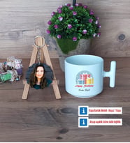 Doğum Günü Hediyesi Kupa Bardak Beyaz ve Fotoğraflı Ahşap Anahtarlık Hediye (Model 12)
