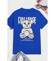 Unisex Chalenge Sırt Baskılı Tasarım Tshirt (Mavi)
