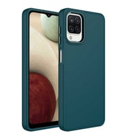 Samsung Galaxy A12 Kılıf Metal Çerçeve Lansman Silikon Kapak (Koyu Yeşil)