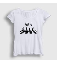 Presmono Kadın Sarı Abbey Road The Beatles T-Shirt 113961tt (Beyaz)