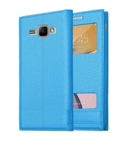 Samsung Galaxy J1 2016 Uyumlu Pencereli Kapaklı Magnum Kılıf (Mavi)