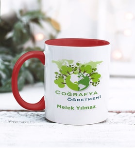 Coğrafya Öğretmeni Tasarımlı Kişiye Özel Kupa Bardak (Kırmızı)