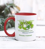 Coğrafya Öğretmeni Tasarımlı Kişiye Özel Kupa Bardak (Kırmızı)